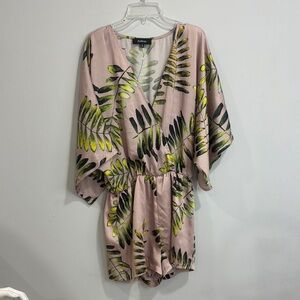 Aakaa Pink Leaf Print Romper